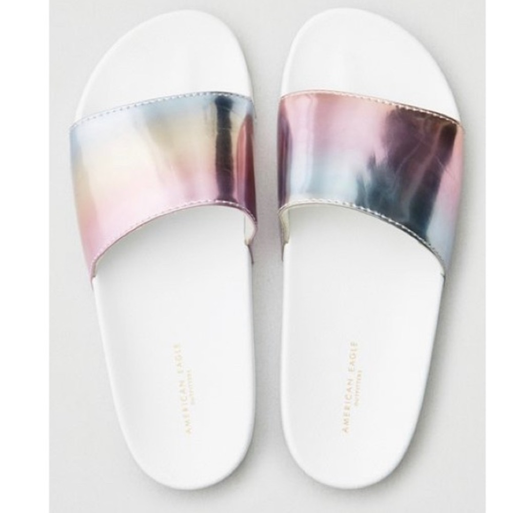 Rainbow reflective pool slide sandals